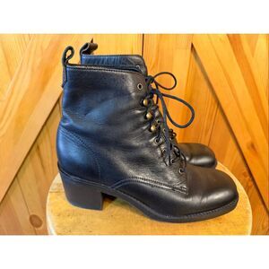 Westies Leather Chunky Heel Ankle Boots, Laceup Block Heel Granny Boots, Square